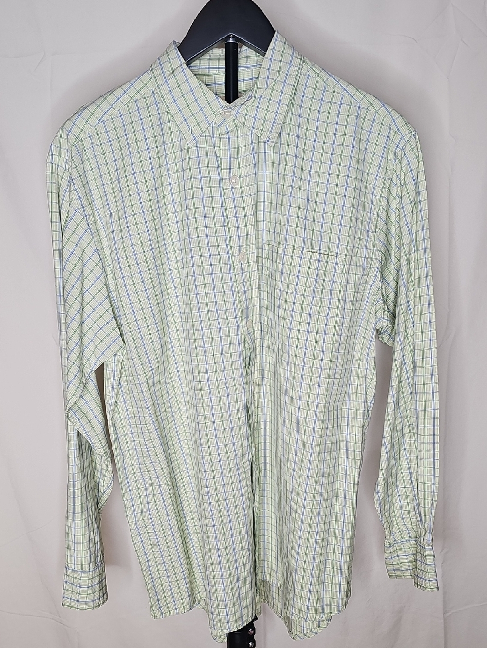 Faded Glory Light Green and Blue Plaid Button-Down Shirt